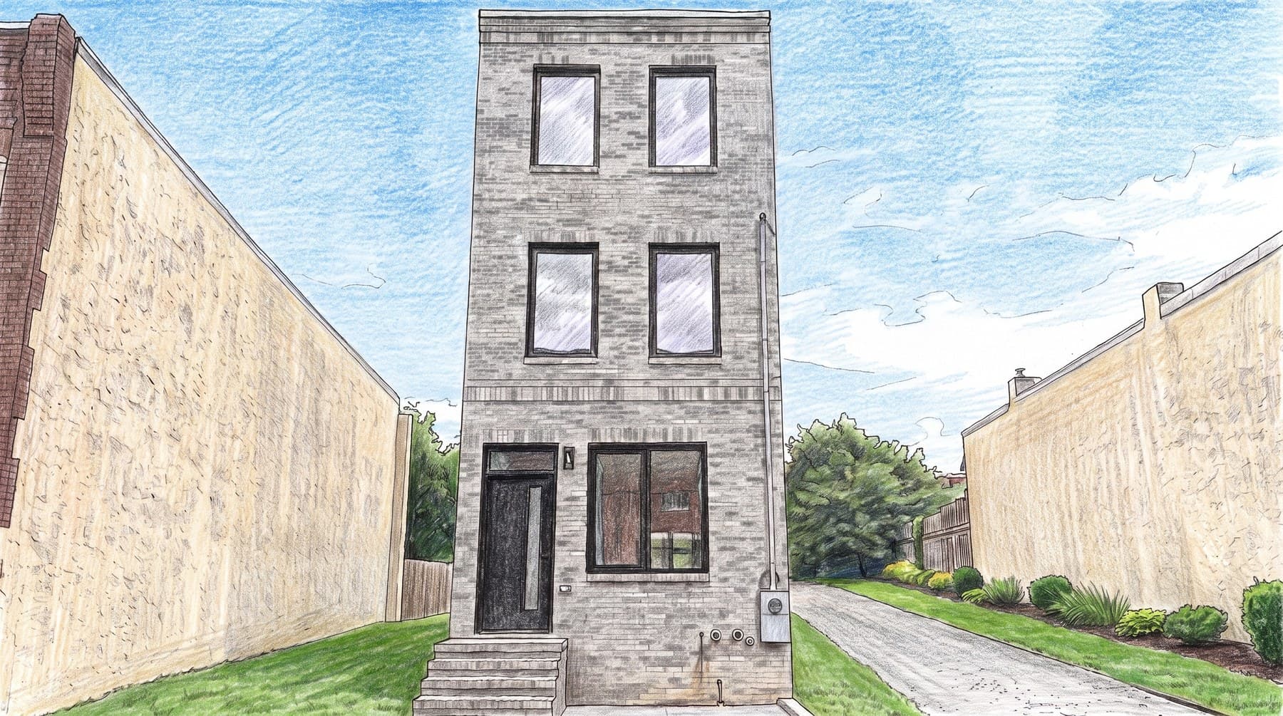 Hand-drawn view of 4000 block of Cambridge St